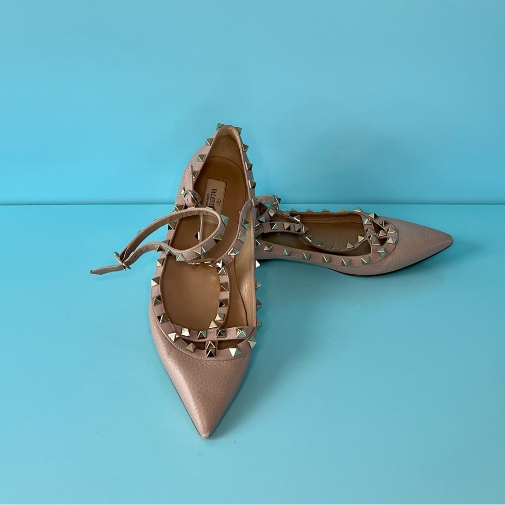 Authentic Valentino Poudre grained ROCKSTUD CAGED BALLET FLAT